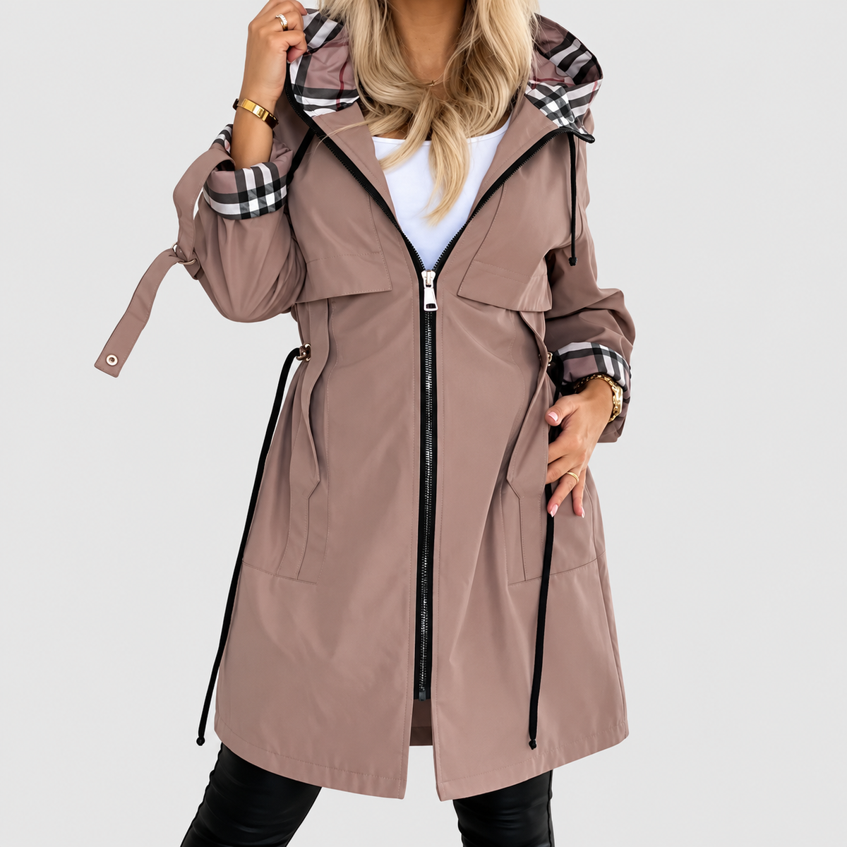 Sylvie | Women’s Hooded Zip-Front Coat — Brown