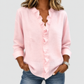 Winona | Women’s Ruffle V-Neck Long-Sleeve Blouse — Pink