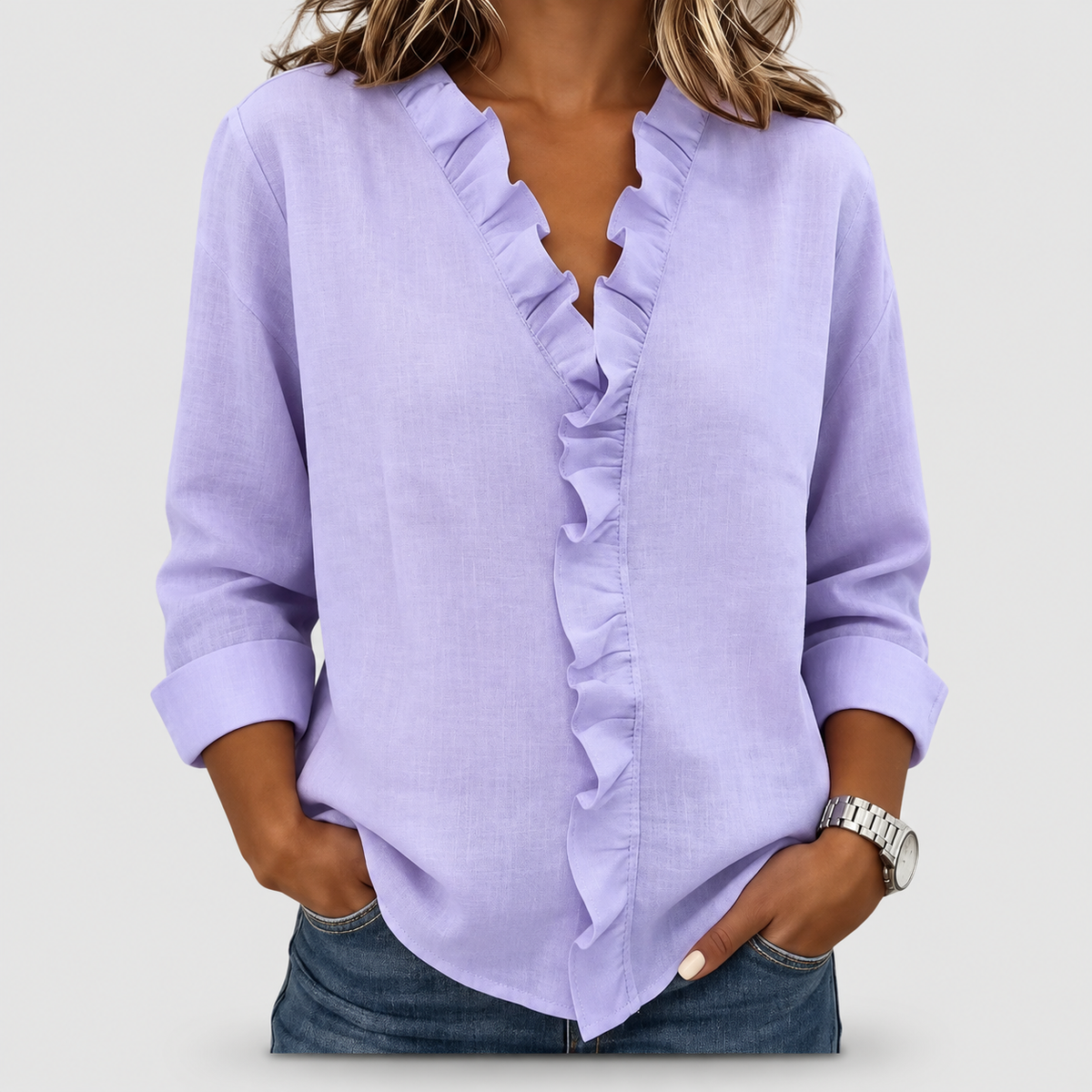 Winona | Women’s Ruffle V-Neck Long-Sleeve Blouse — Purple