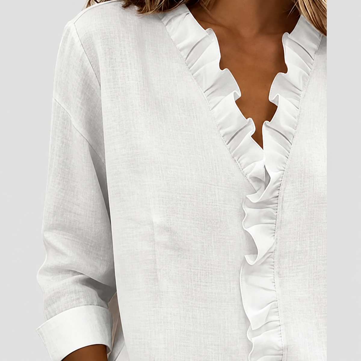 Winona | Women’s Ruffle V-Neck Long-Sleeve Blouse — product detail 10