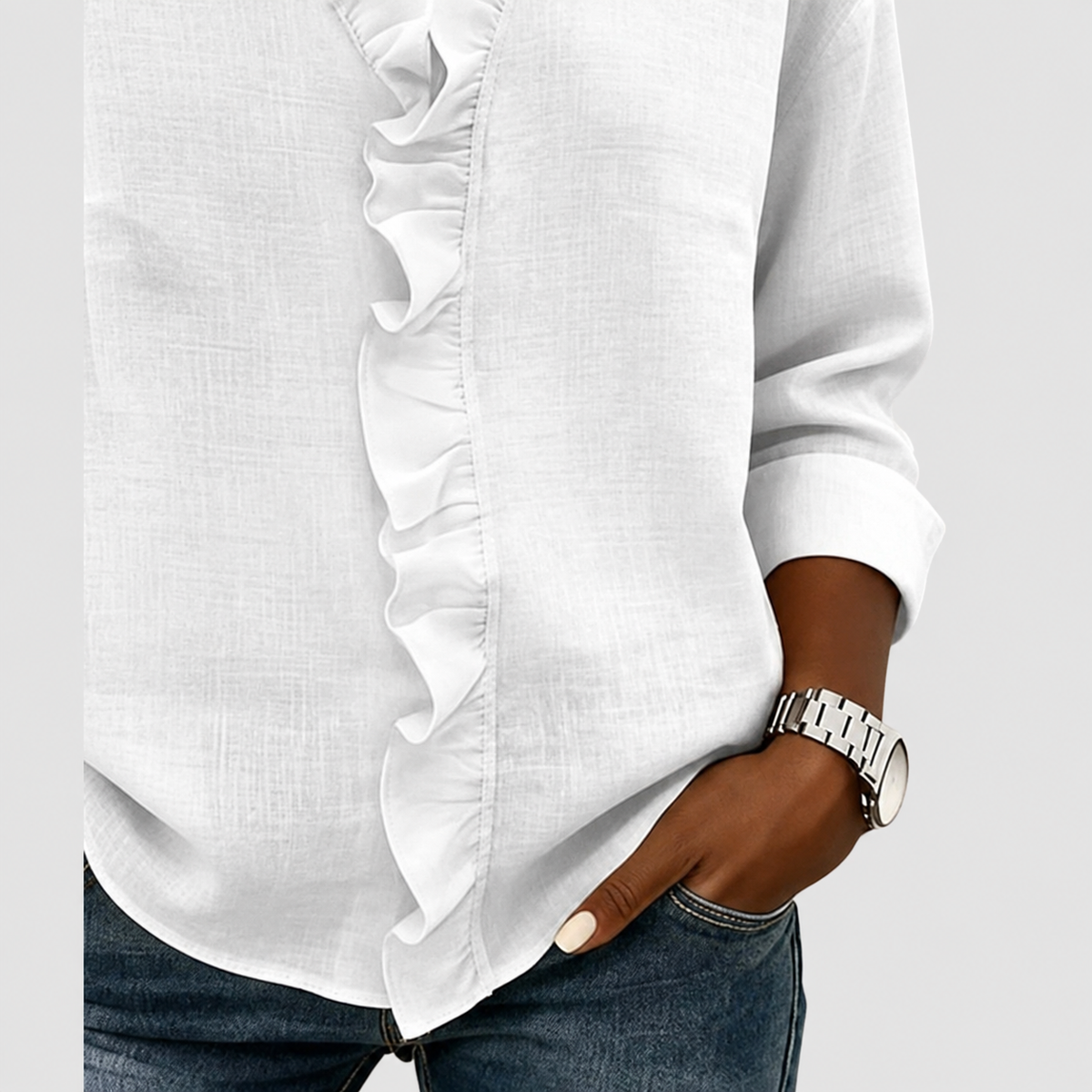 Winona | Women’s Ruffle V-Neck Long-Sleeve Blouse — product detail 11