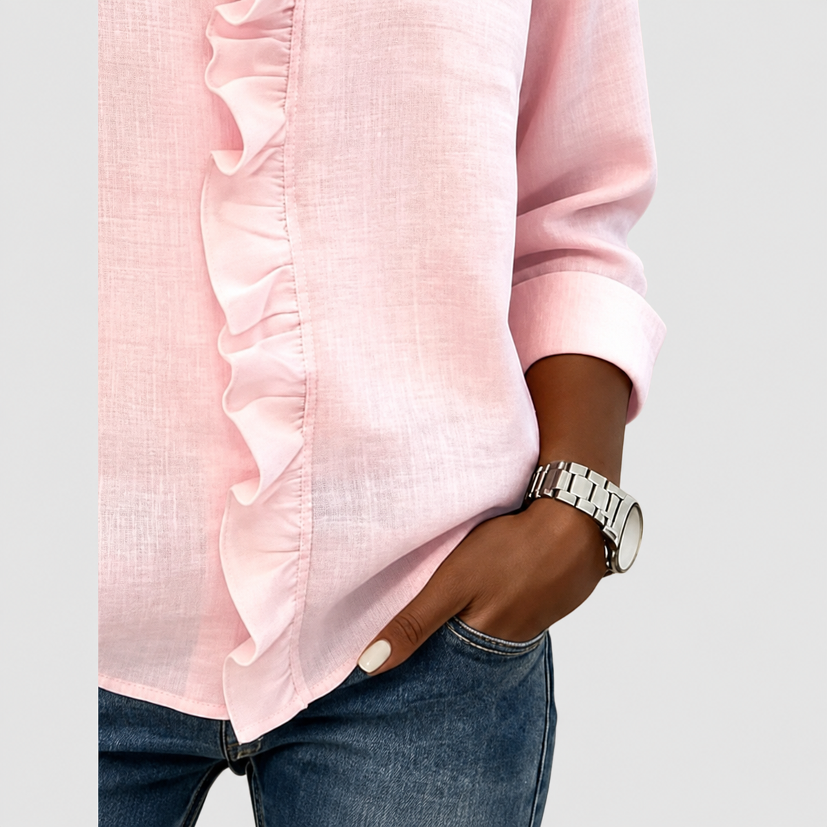 Winona | Women’s Ruffle V-Neck Long-Sleeve Blouse — product detail 12