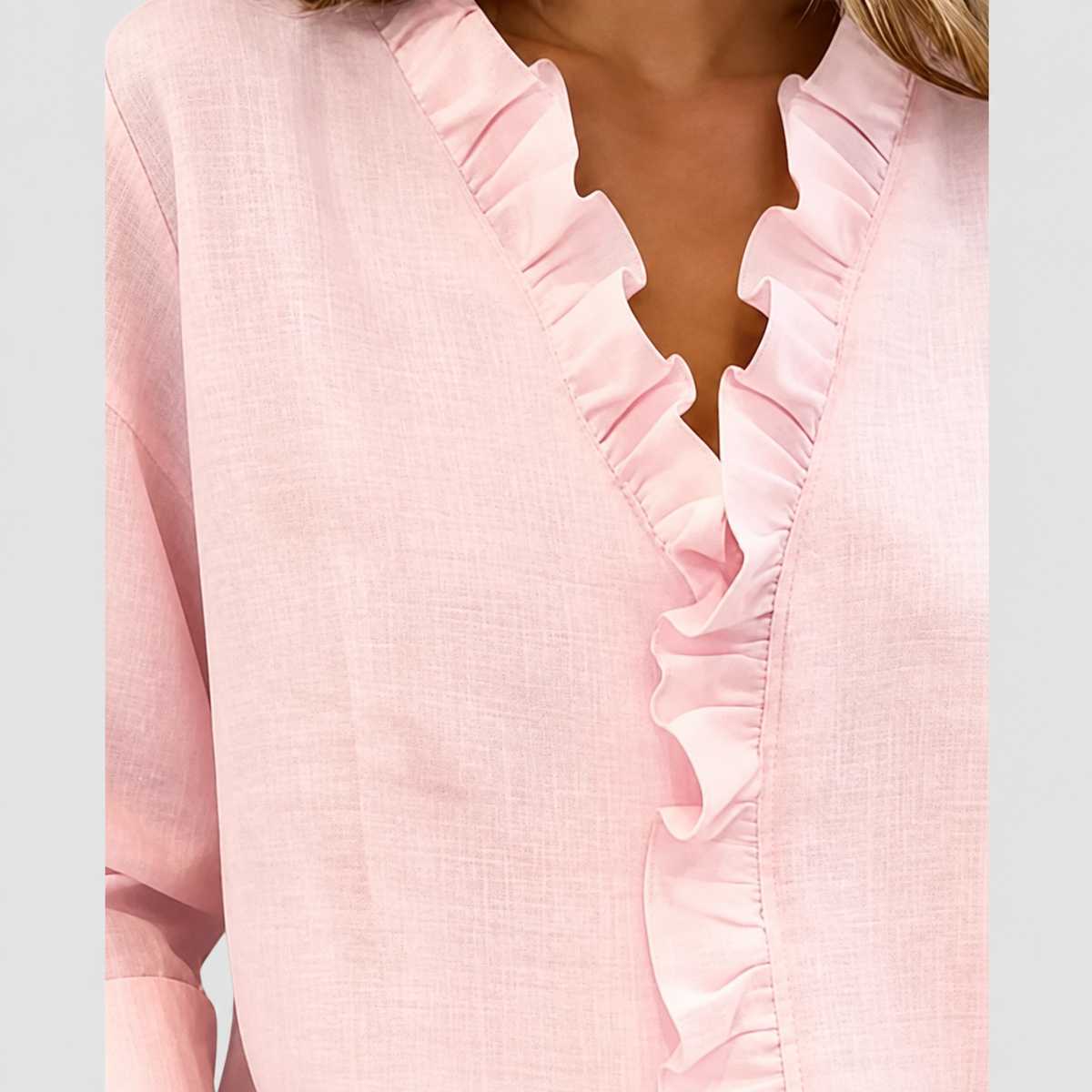 Winona | Women’s Ruffle V-Neck Long-Sleeve Blouse — product detail 13