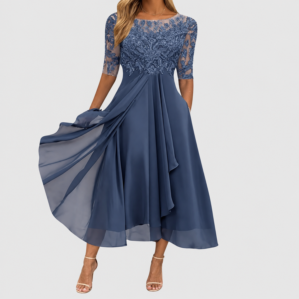 Wisteria | Women’s Lace-Bodice Occasion Dress — Blue
