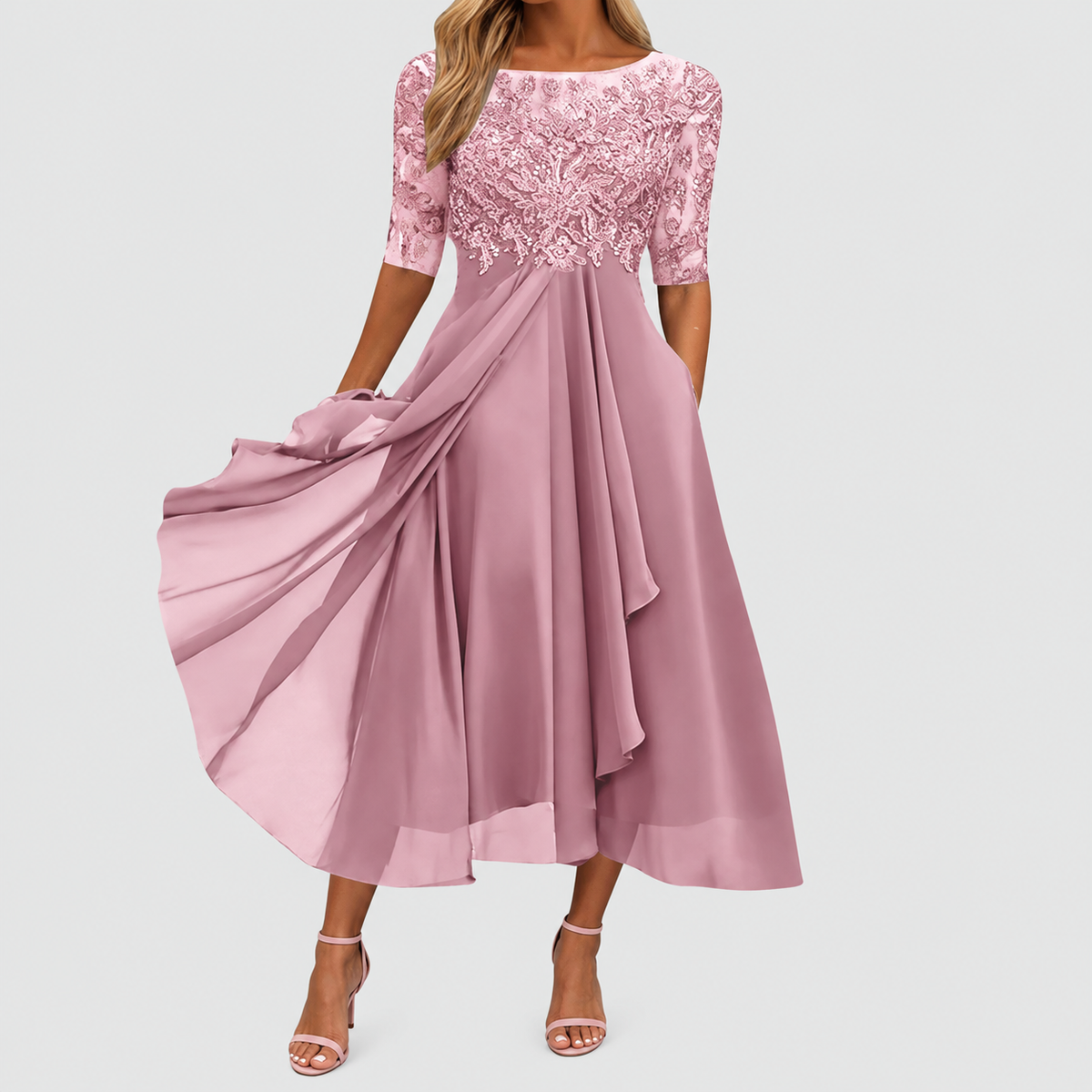 Wisteria | Women’s Lace-Bodice Occasion Dress — Pink
