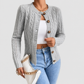 Iris | Women’s Cable-Knit Long-Sleeve Button-Front Cardigan — Gray