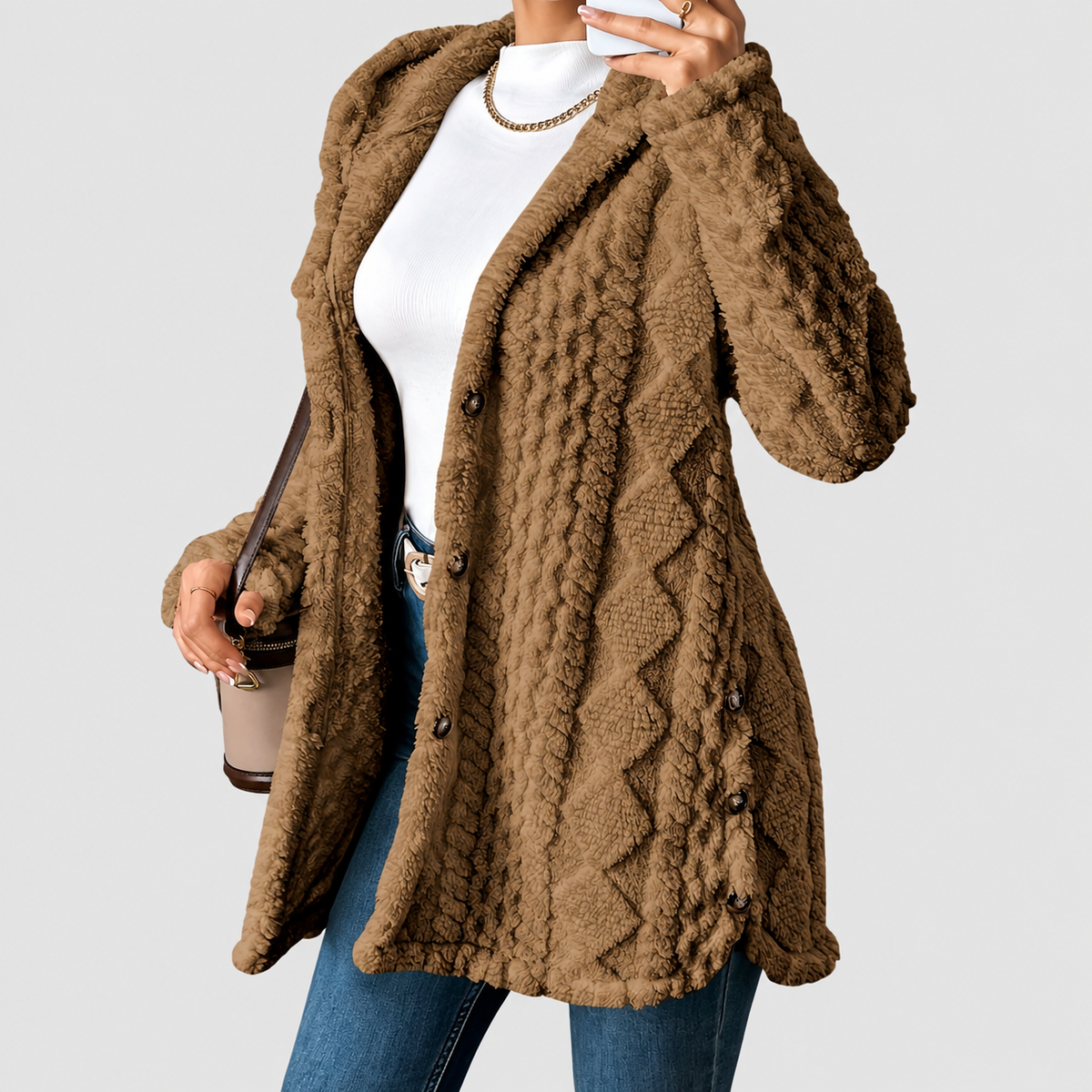 Georgia | Women’s Casual Hooded Cardigan — Brown