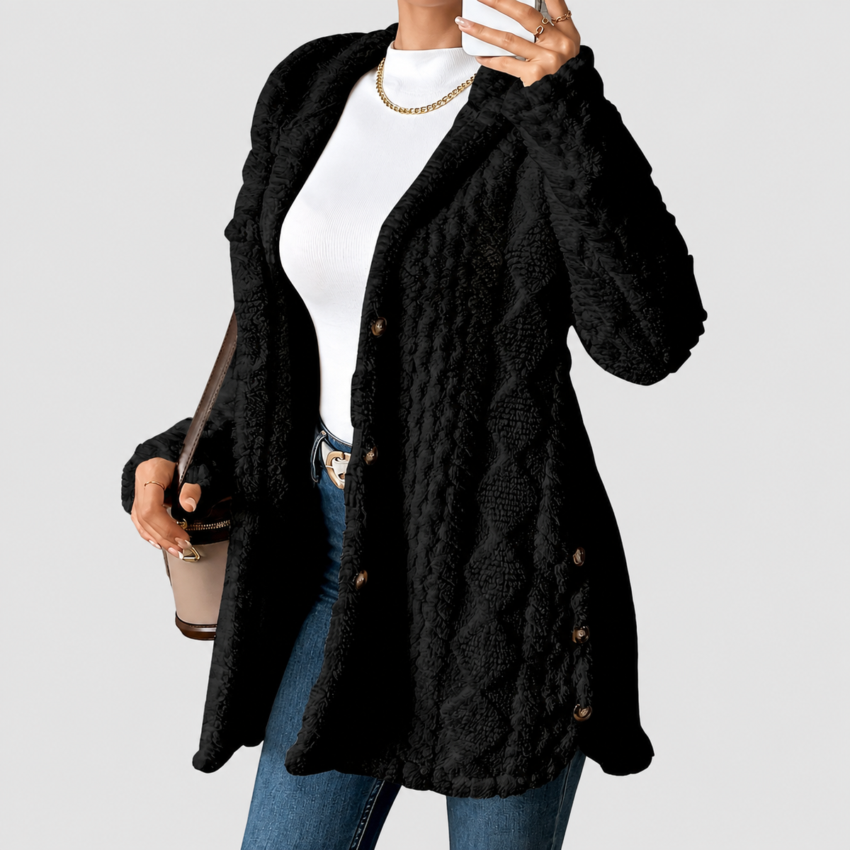 Georgia | Women’s Casual Hooded Cardigan — Black