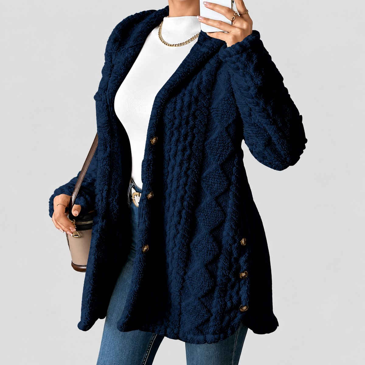 Georgia | Women’s Casual Hooded Cardigan — Dark Blue