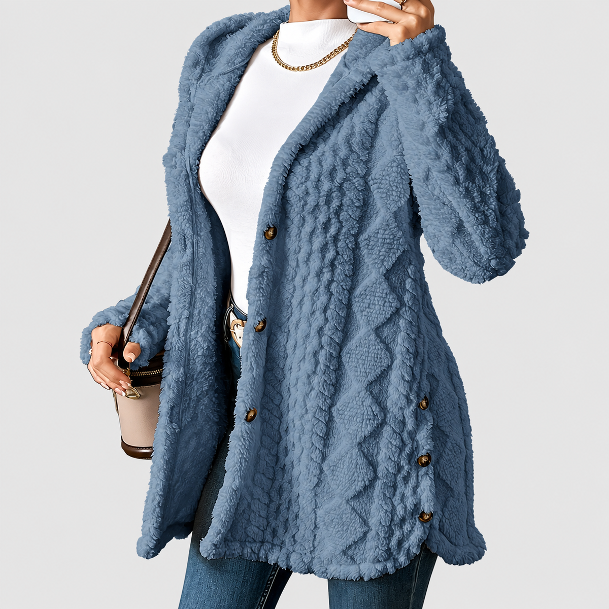 Georgia | Women’s Casual Hooded Cardigan — Blue Grey