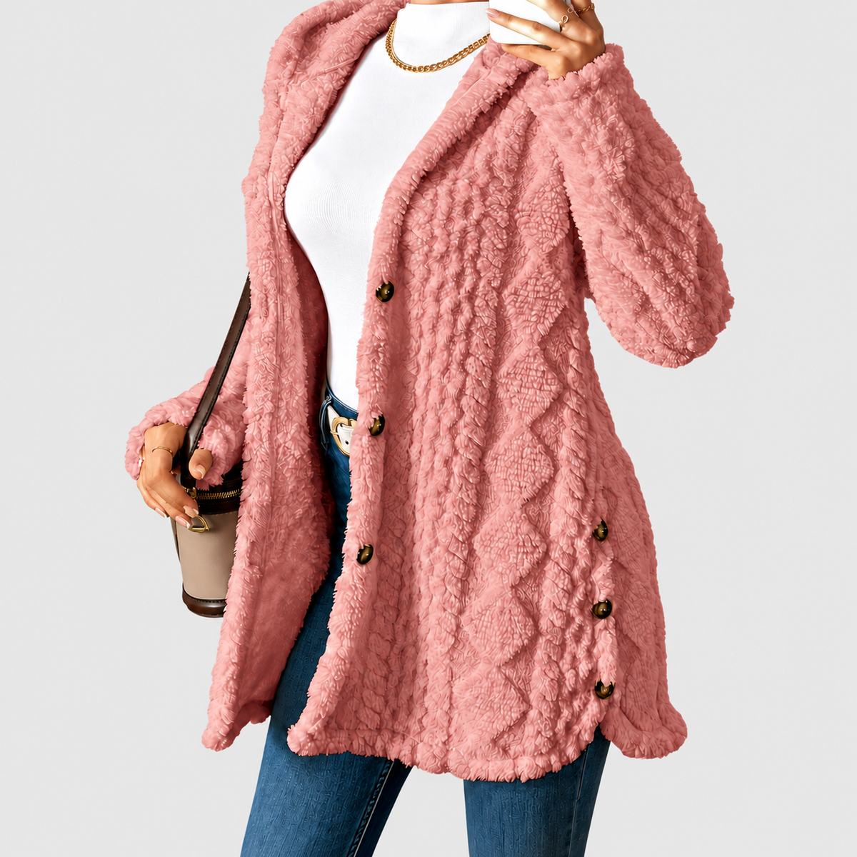 Georgia | Women’s Casual Hooded Cardigan — Pink
