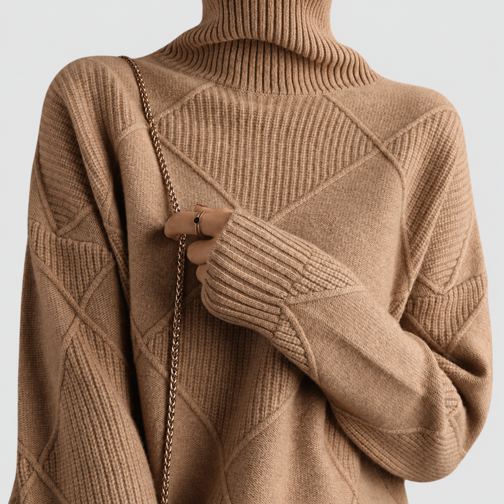 Harriet | Women’s Diamond-Knit Long-Sleeve Pullover Sweater — product detail view 9