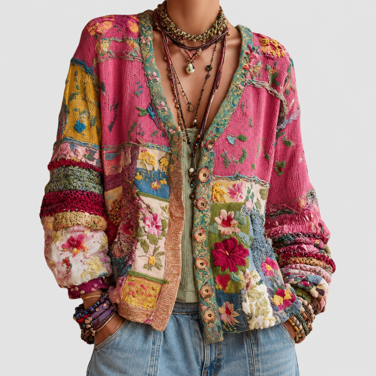 Freya | Women’s Floral Patchwork Cardigan — product detail view 2