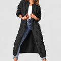 Delilah | Women’s Long Pom-Detail Open-Front Knit Cardigan — Black
