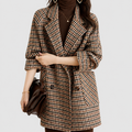 Keira | Women’s Double-Breasted Houndstooth Pea Coat — Brown