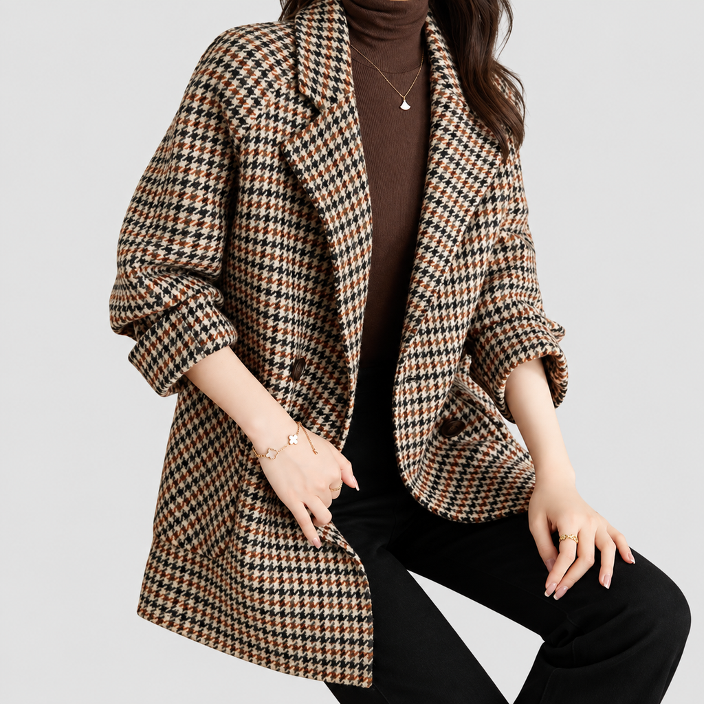 Keira | Women’s Double-Breasted Houndstooth Pea Coat — product detail view 2