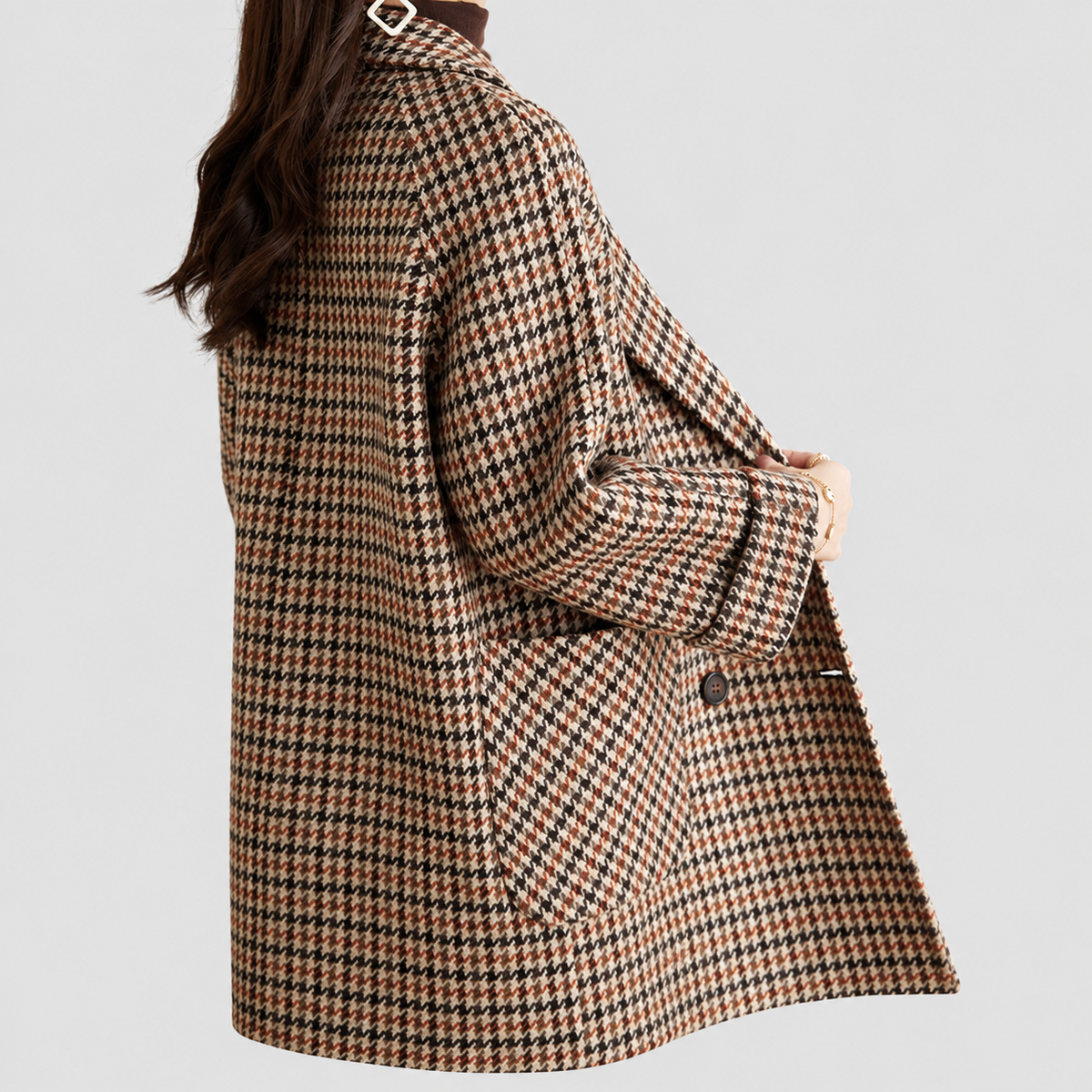 Keira | Women’s Double-Breasted Houndstooth Pea Coat — product detail view 3
