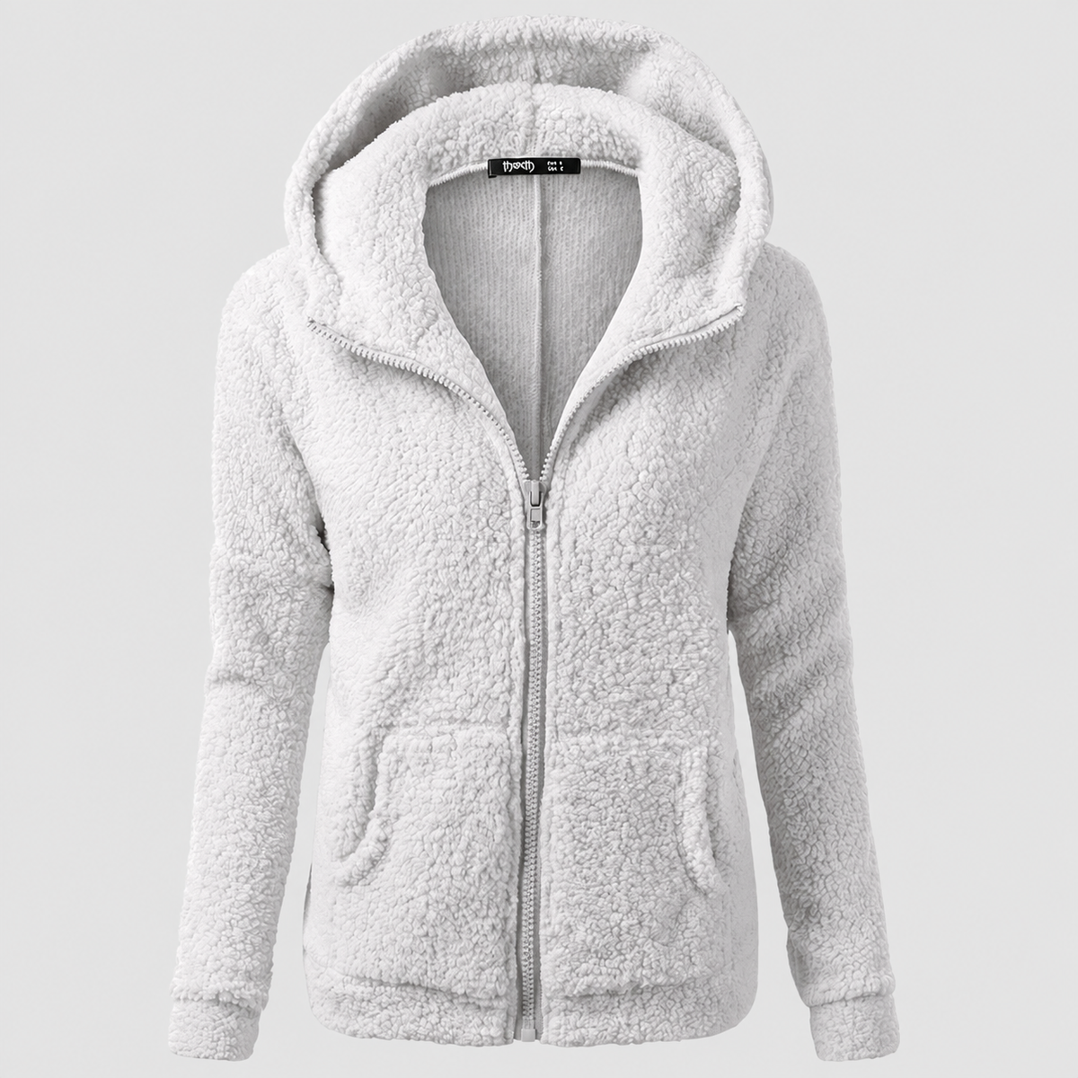 Brielle | Women’s Hooded Zip-Up Fleece Jacket — Light Grey
