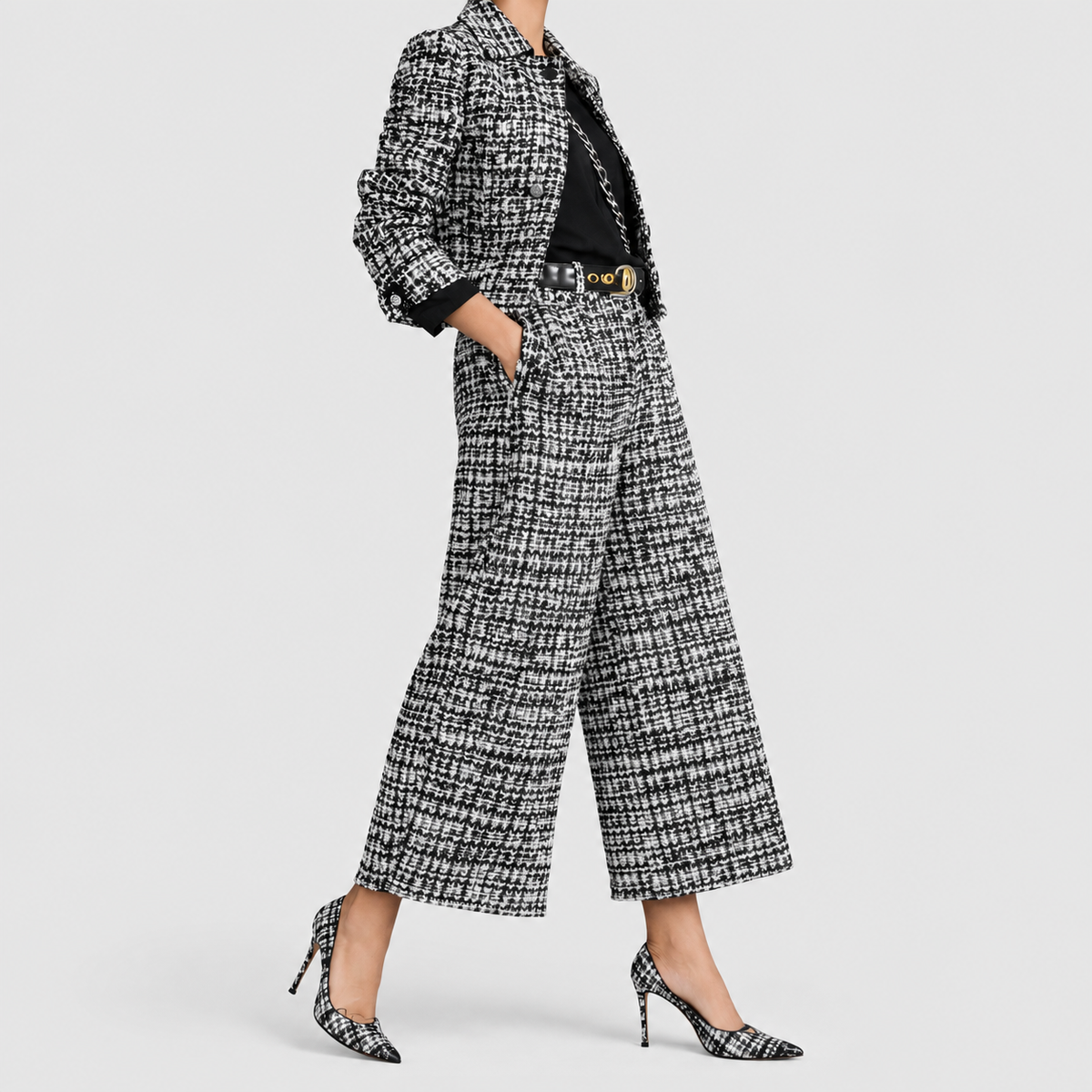 Ysella | Women’s Cropped Jacket and Wide-Leg Pants Set — product detail 4