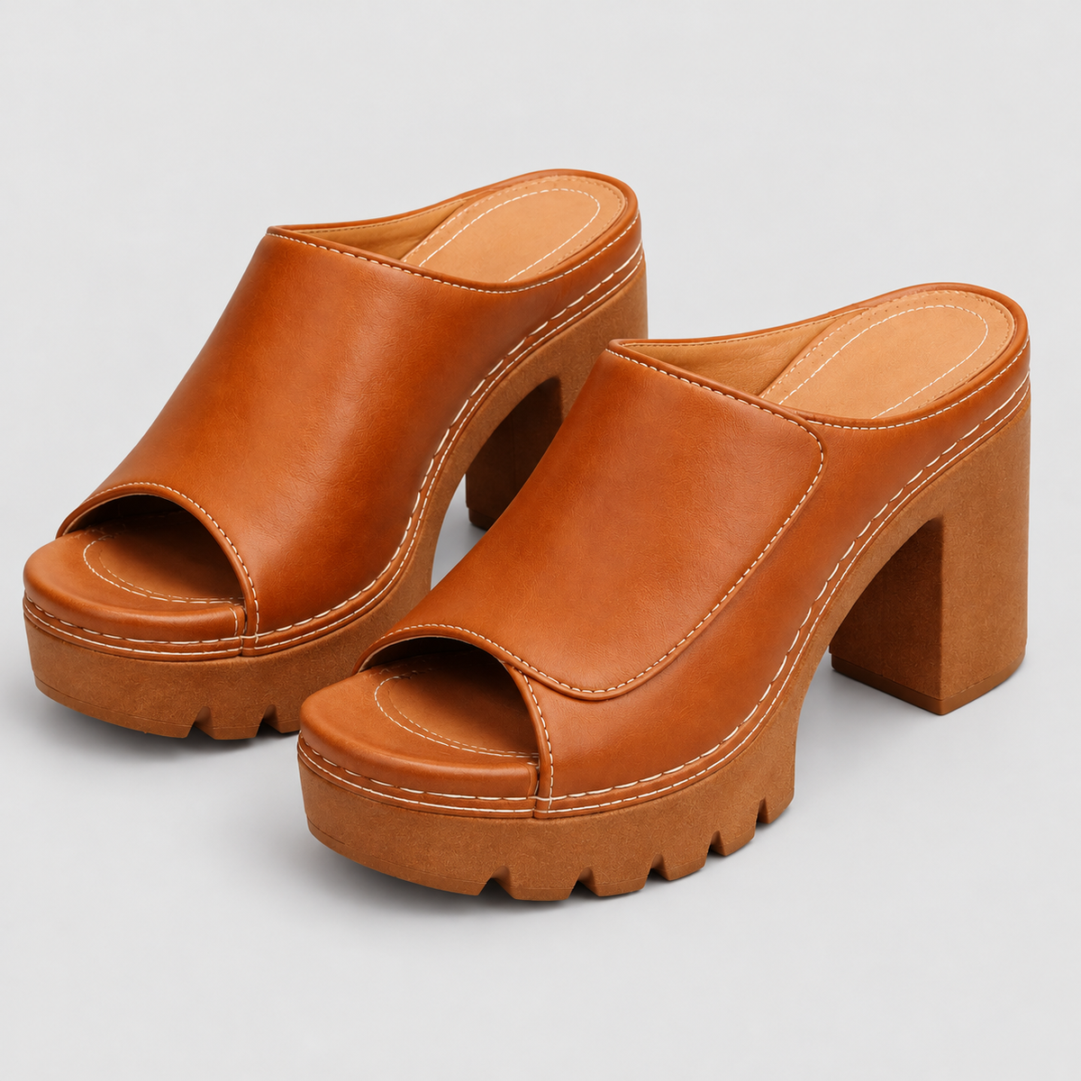 Ysolde | Women’s Platform Block-Heel Mules — Brown