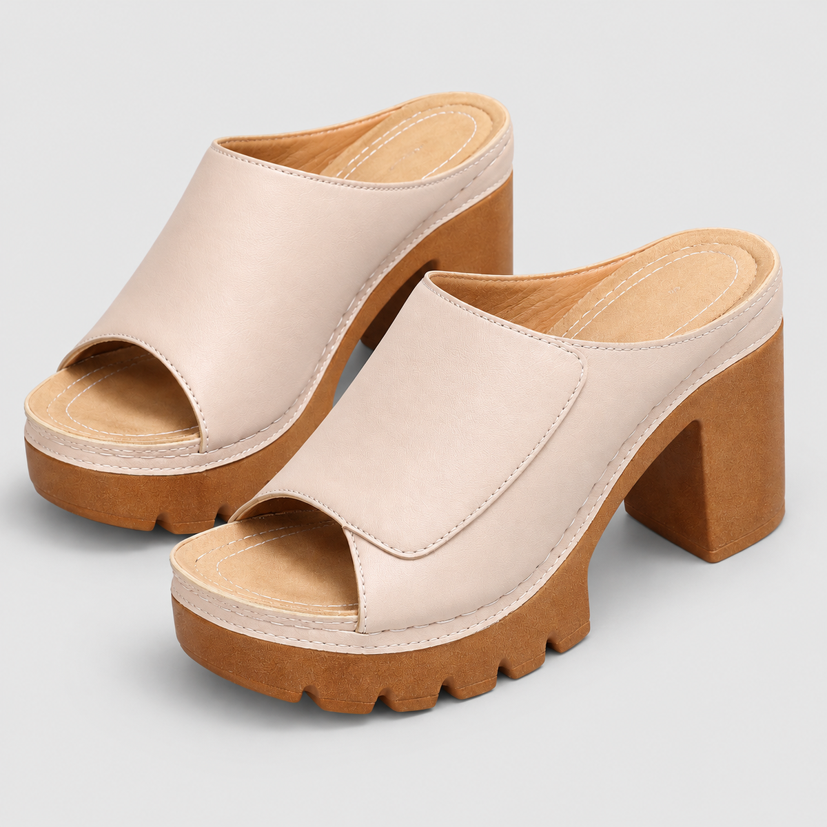 Ysolde | Women’s Platform Block-Heel Mules — Beige