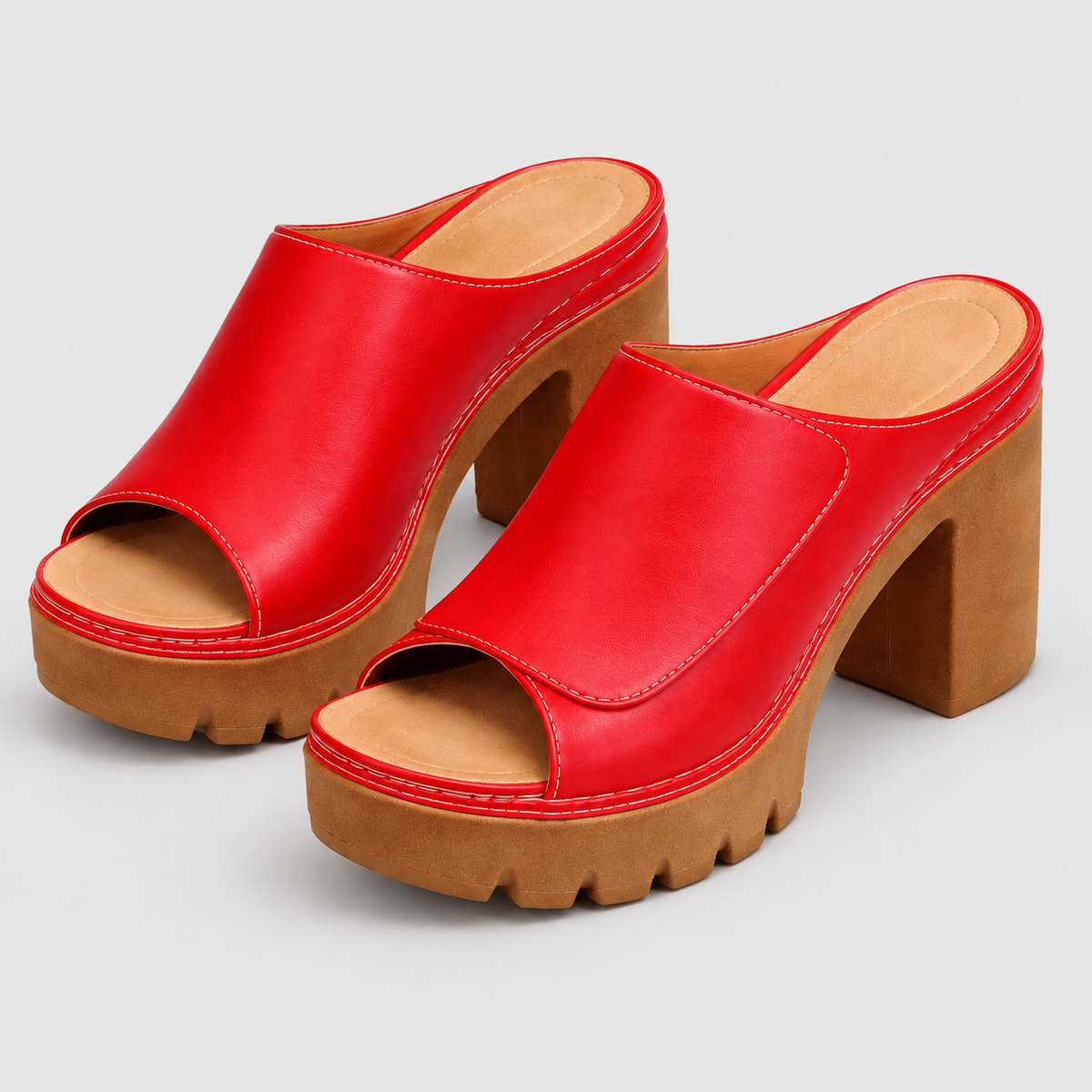 Ysolde | Women’s Platform Block-Heel Mules — Red