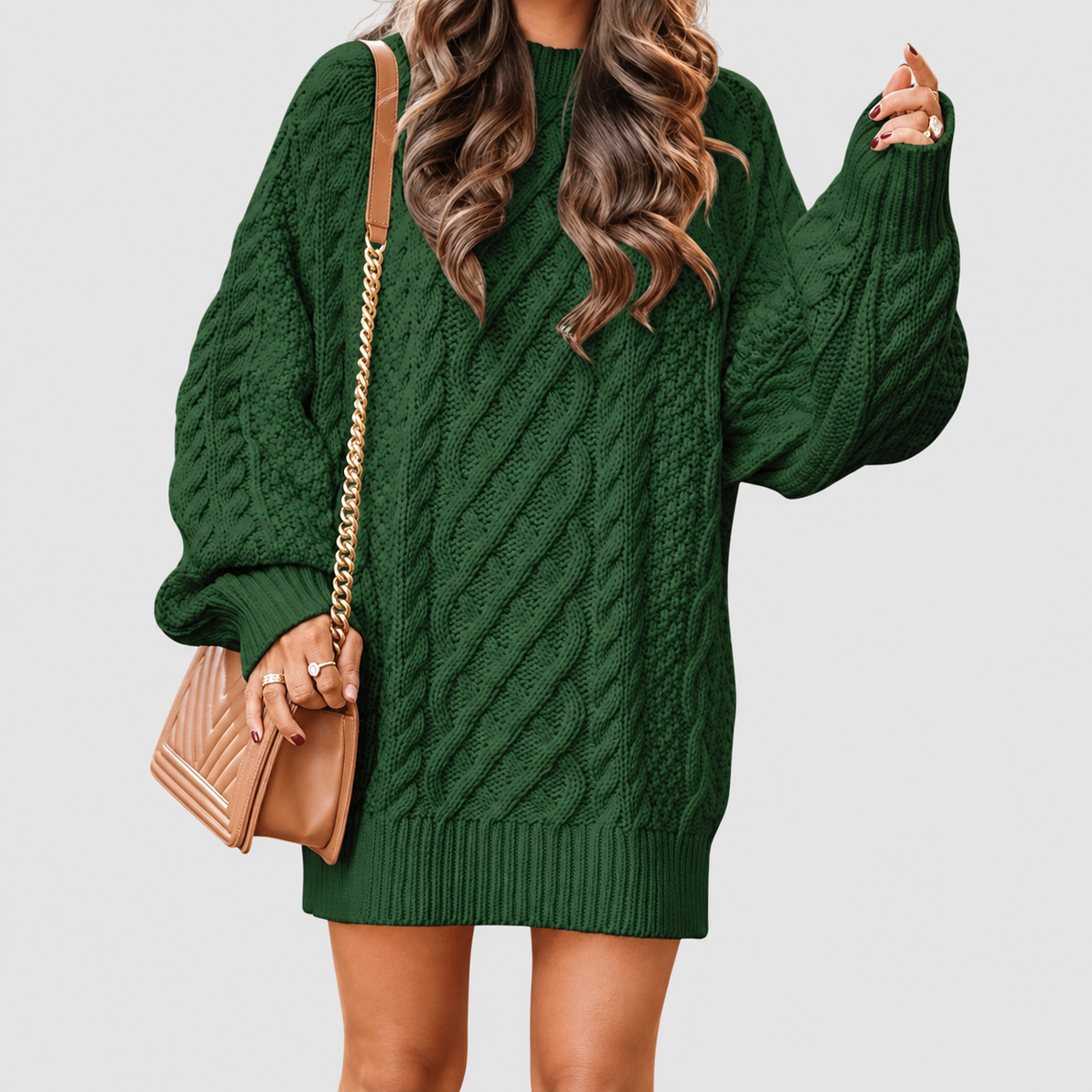 Yvaine | Women’s Oversized Cable-Knit Sweater Dress — Green