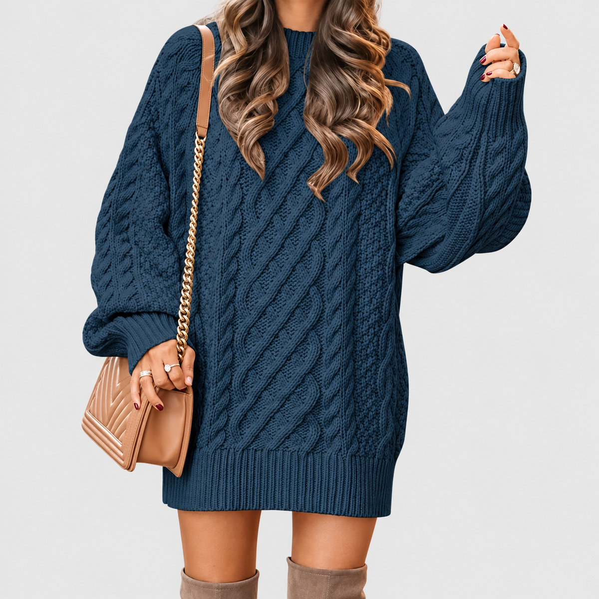 Yvaine | Women’s Oversized Cable-Knit Sweater Dress — Navy Blue