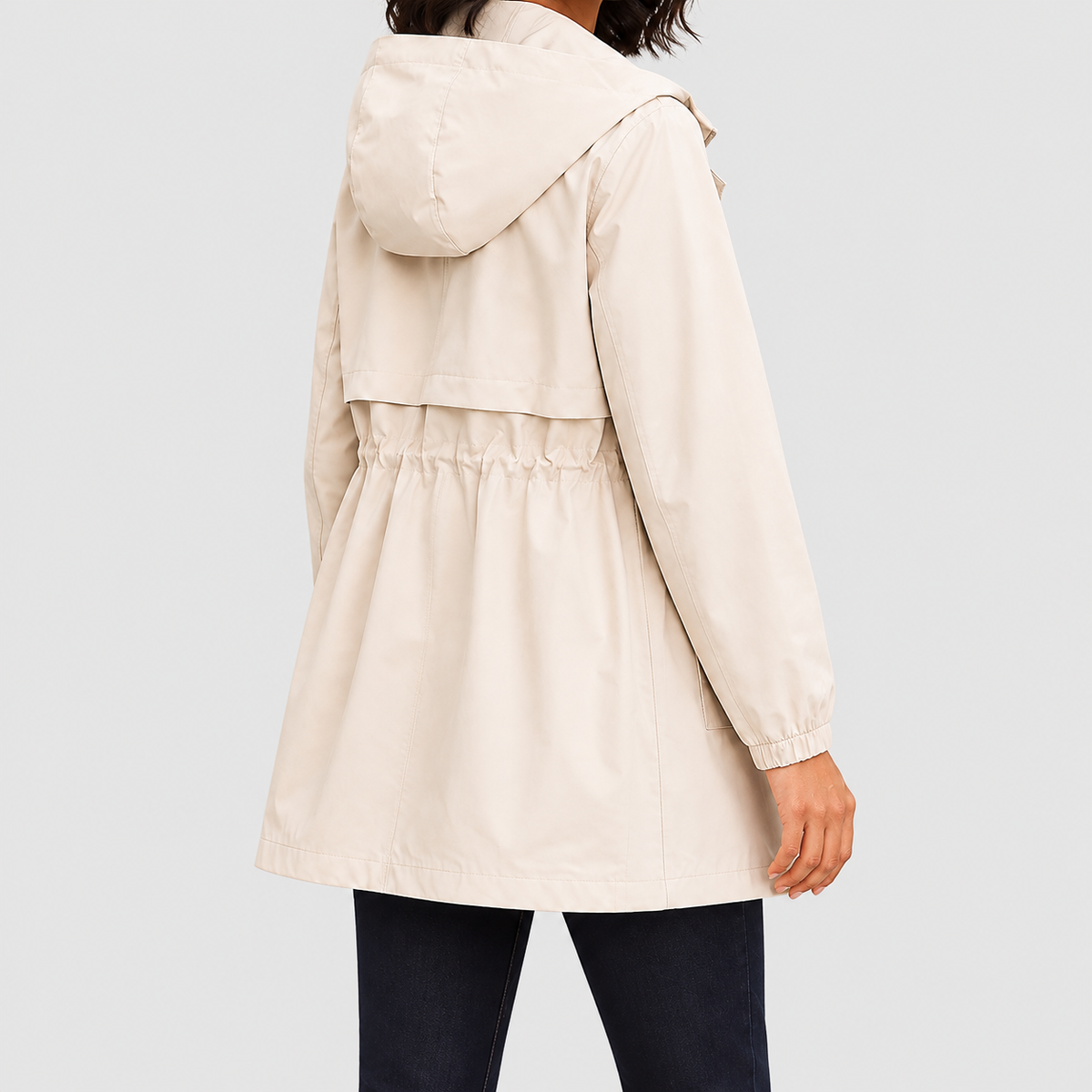 Yvonne | Women’s Hooded Trench Coat with Drawstring Waist — product detail 5