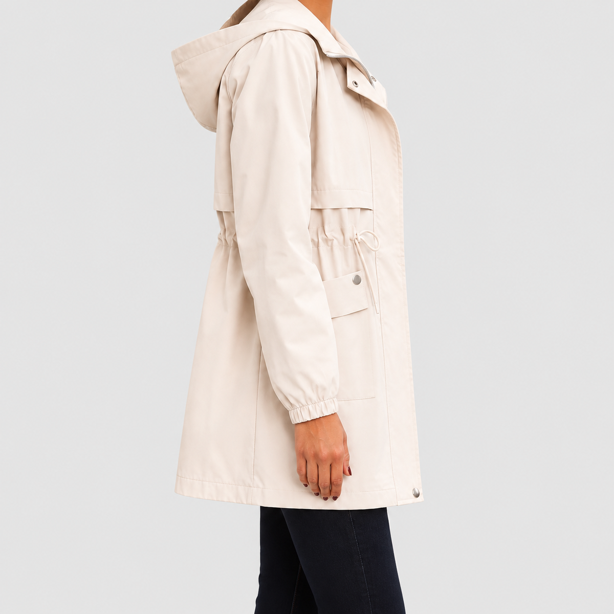 Yvonne | Women’s Hooded Trench Coat with Drawstring Waist — product detail 7