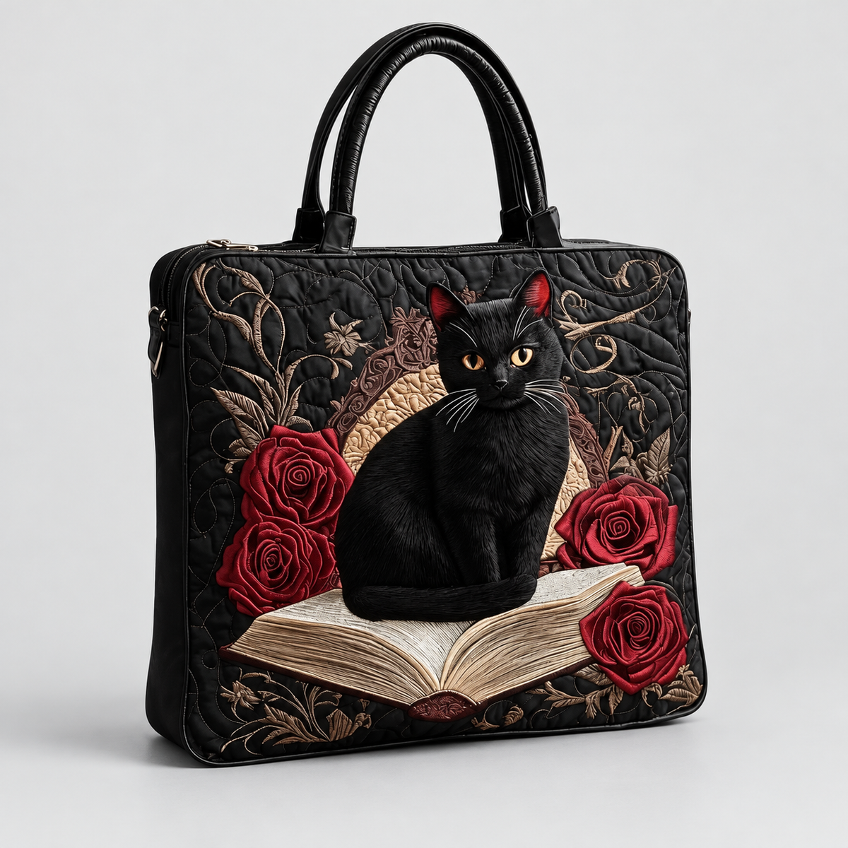 Zelina | Women’s Cat-Print Quilted Tote Bag — product detail 1
