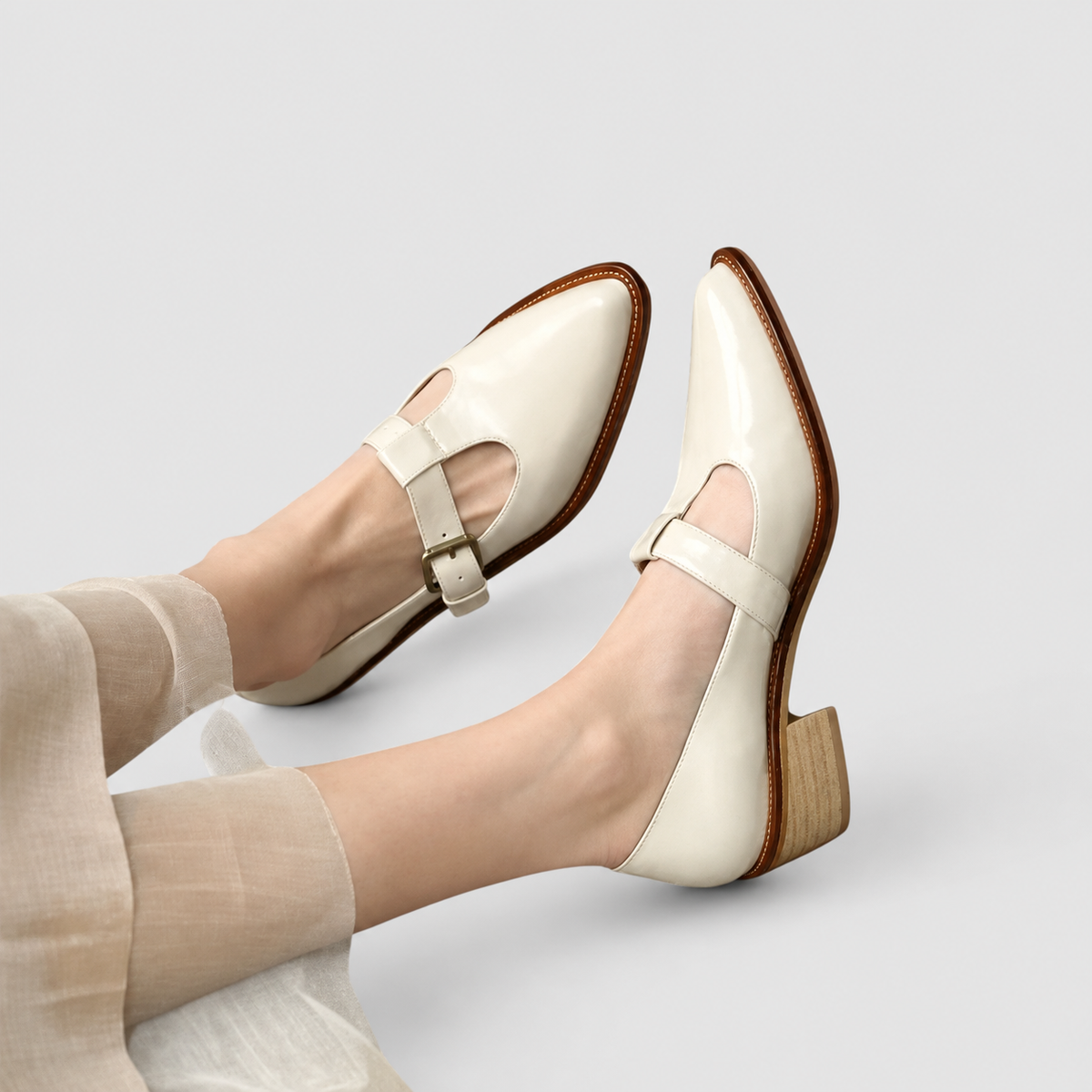 Zelpha | Women’s Pointed-Toe Mary Jane Shoes — Beige