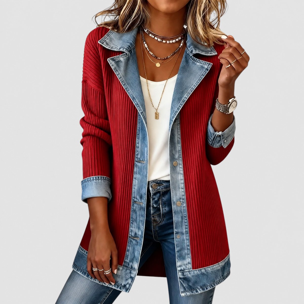 Paige - Women’s Soft-Touch Layered Jacket — Red
