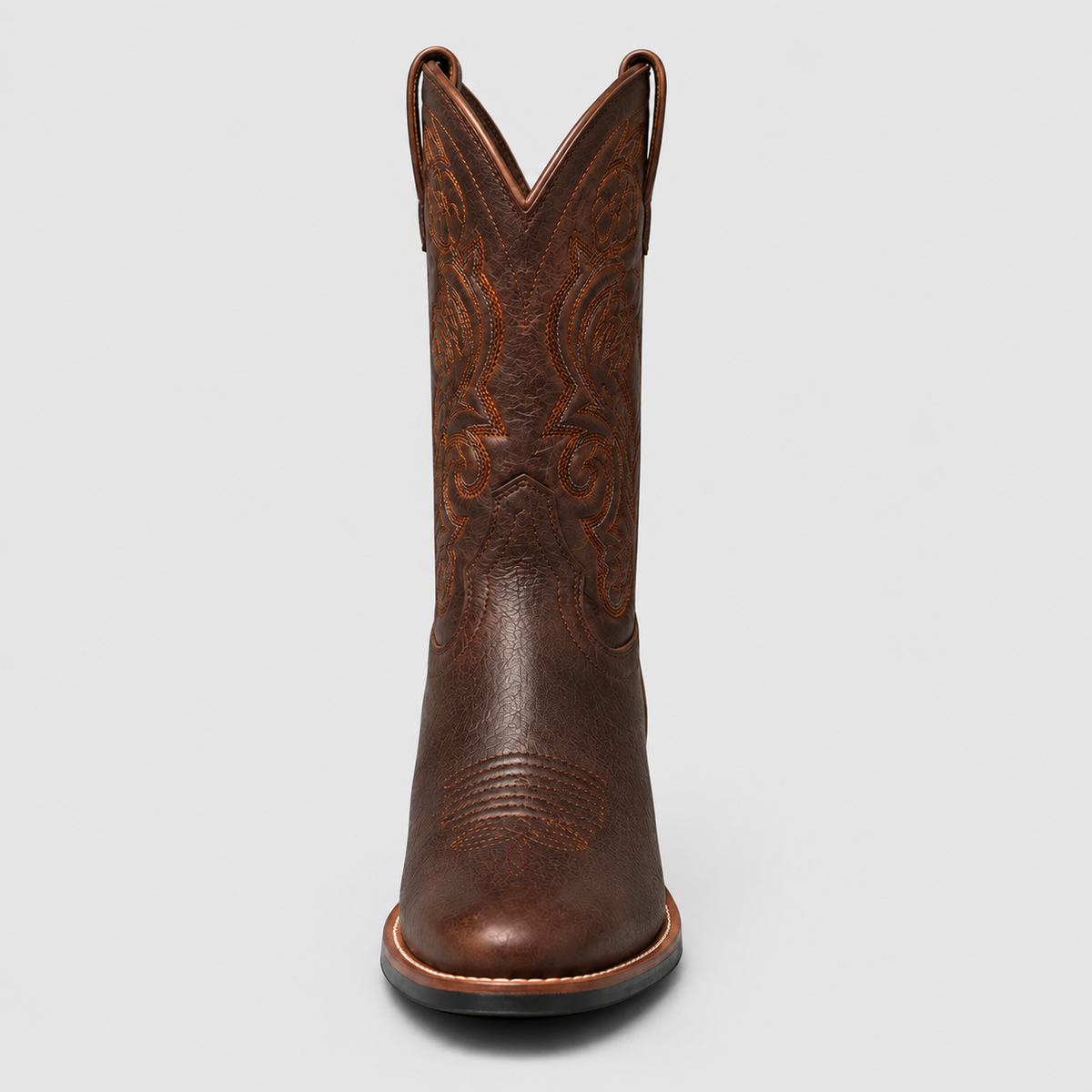Ruby | Brown Boots for Women - Western Embroidered Leather-Look Cowboy — front view showing embroidery