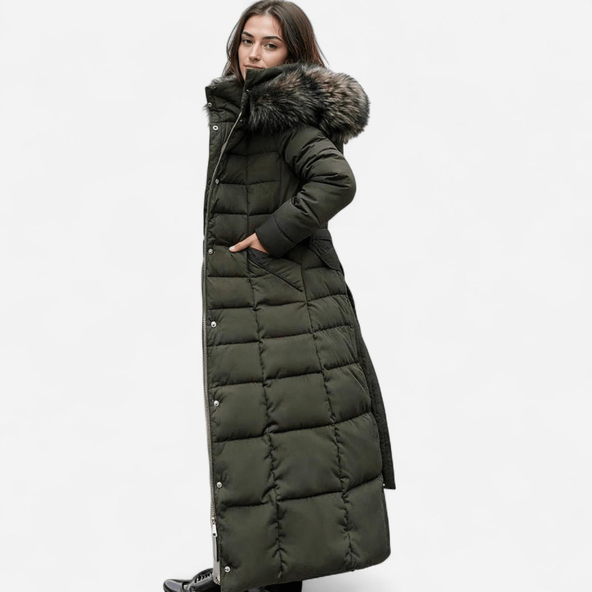 Saskia | Women’s Longline Puffer Jacket with Tie Belt