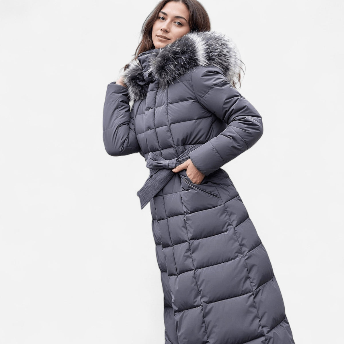 Saskia | Women’s Longline Puffer Jacket with Tie Belt