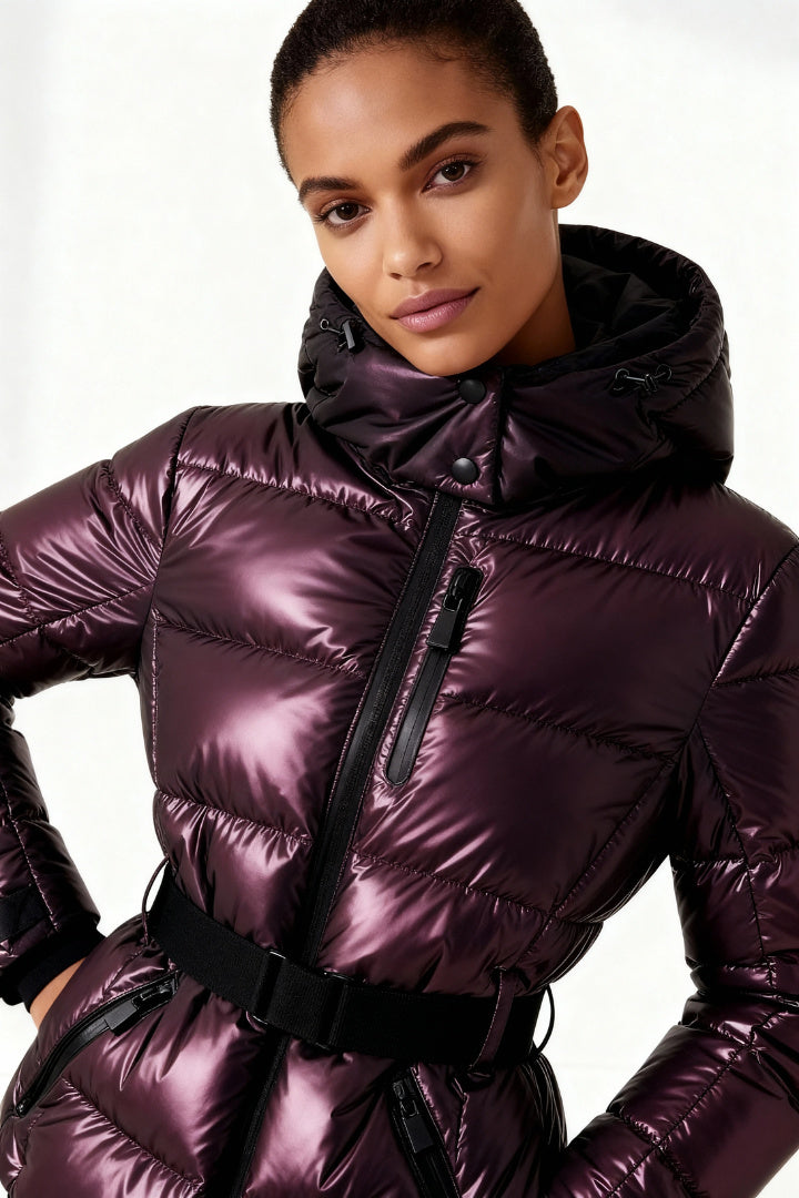 Frances | Women’s Belted Puffer Jacket with Hood