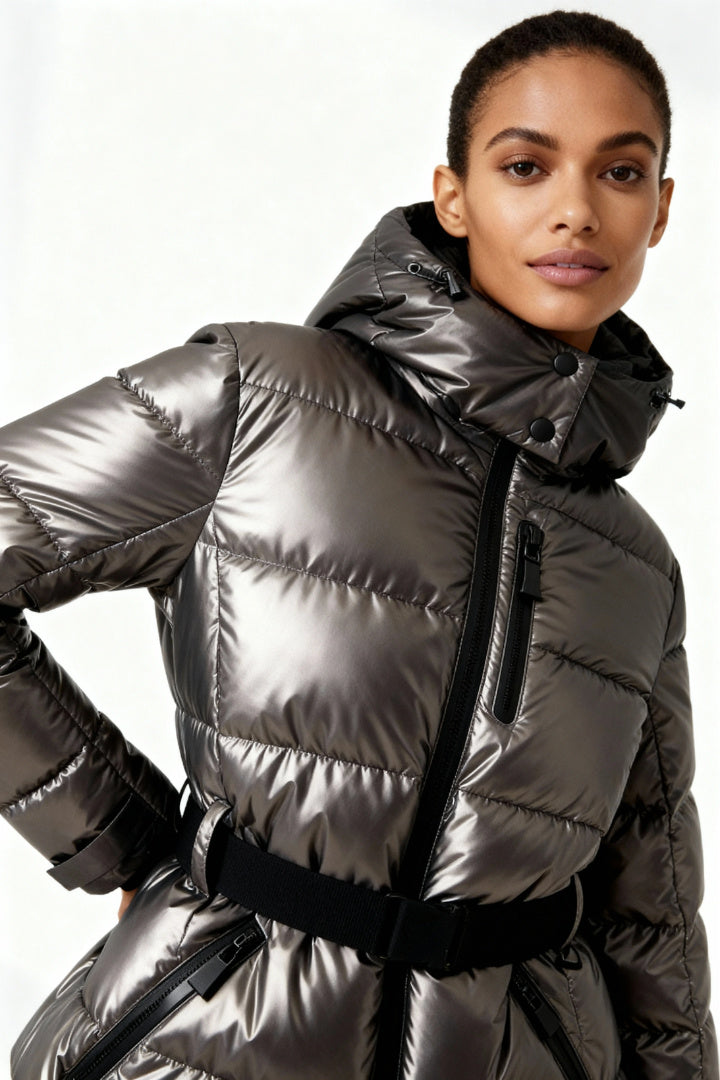Frances | Women’s Belted Puffer Jacket with Hood