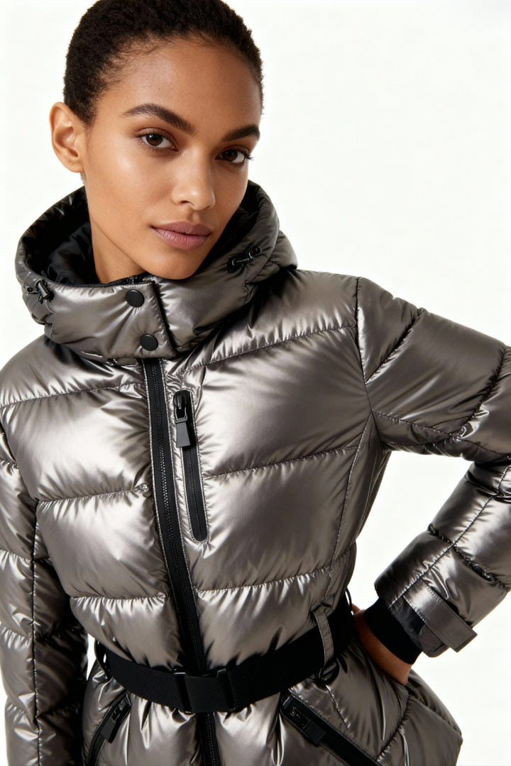 Frances | Women’s Belted Puffer Jacket with Hood