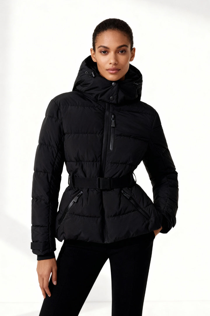 Frances | Women’s Belted Puffer Jacket with Hood