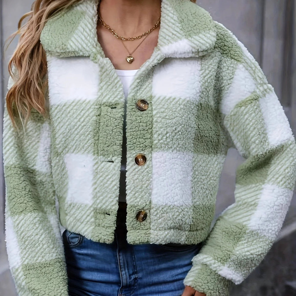 Isla | Women’s Cozy Cropped Jacket with Plaid Pattern