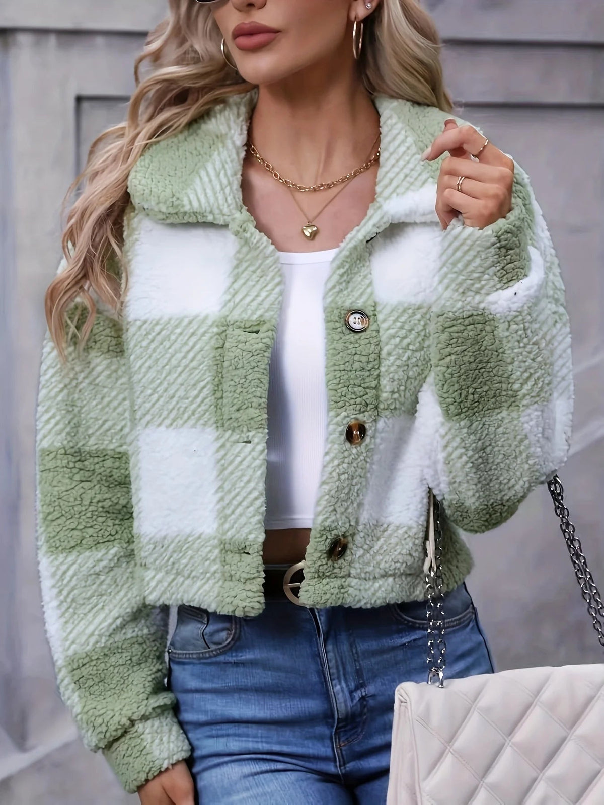 Isla | Women’s Cozy Cropped Jacket with Plaid Pattern