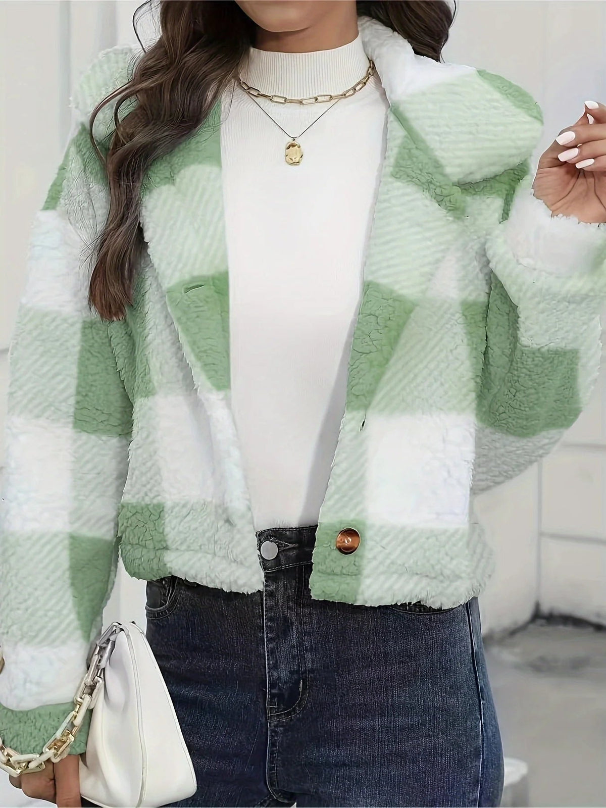 Isla | Women’s Cozy Cropped Jacket with Plaid Pattern