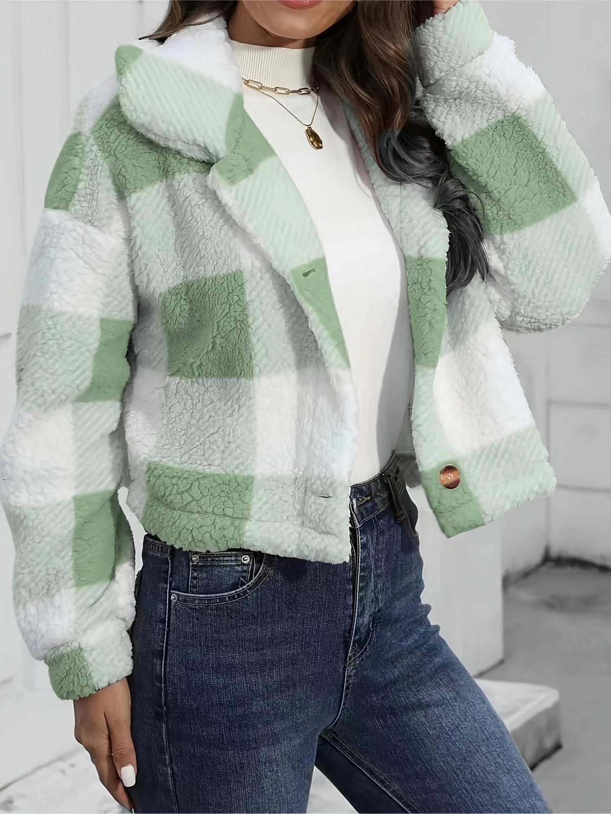 Isla | Women’s Cozy Cropped Jacket with Plaid Pattern