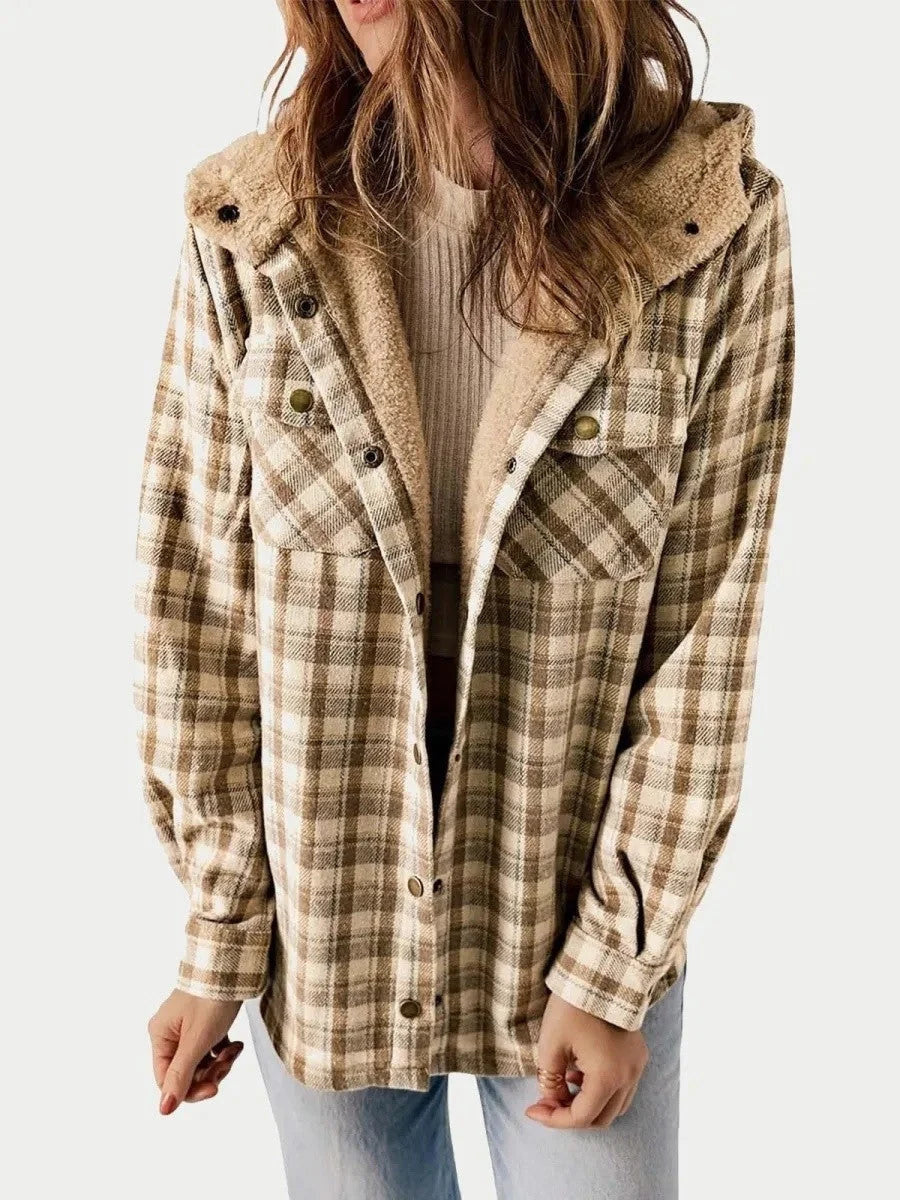 Calla | Women’s Hooded Plaid Jacket with Button Front