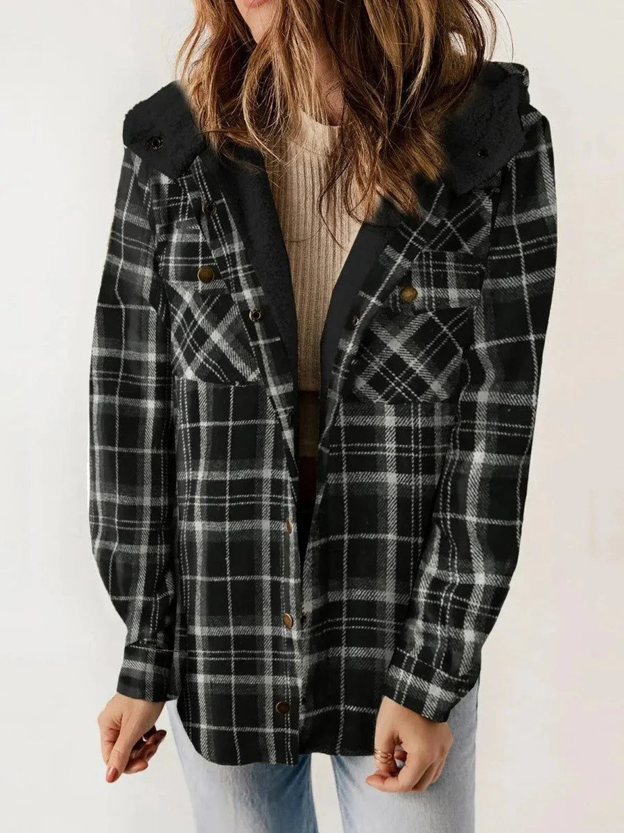 Calla | Women’s Hooded Plaid Jacket with Button Front