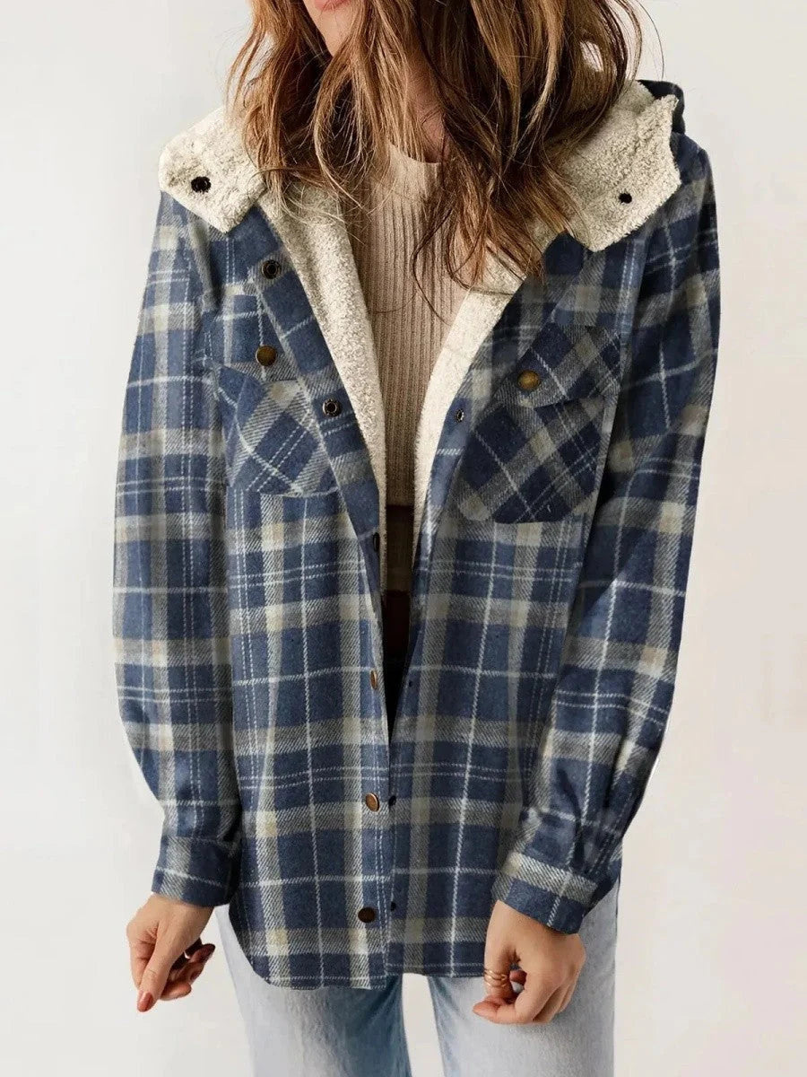 Calla | Women’s Hooded Plaid Jacket with Button Front
