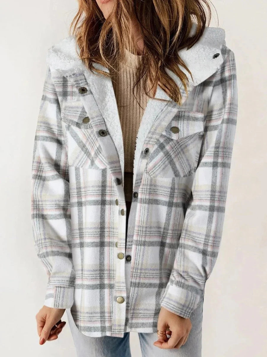 Calla | Women’s Hooded Plaid Jacket with Button Front