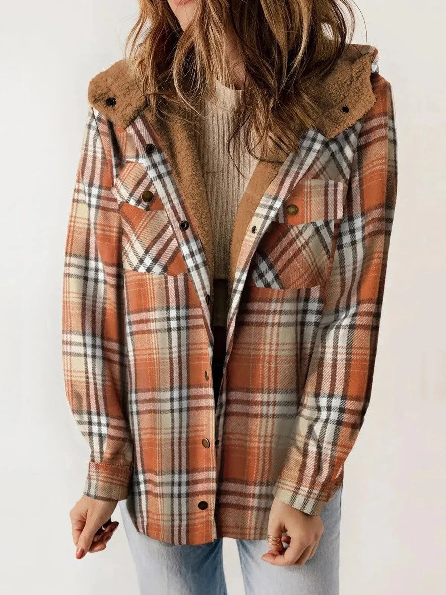 Calla | Women’s Hooded Plaid Jacket with Button Front