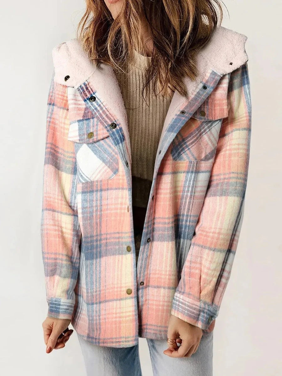 Calla | Women’s Hooded Plaid Jacket with Button Front